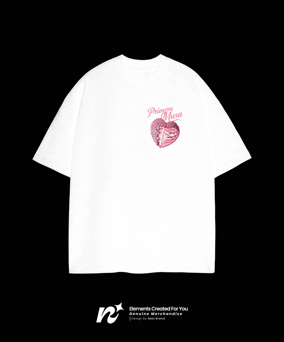Camiseta Primera Musa corazón rosa Blanca