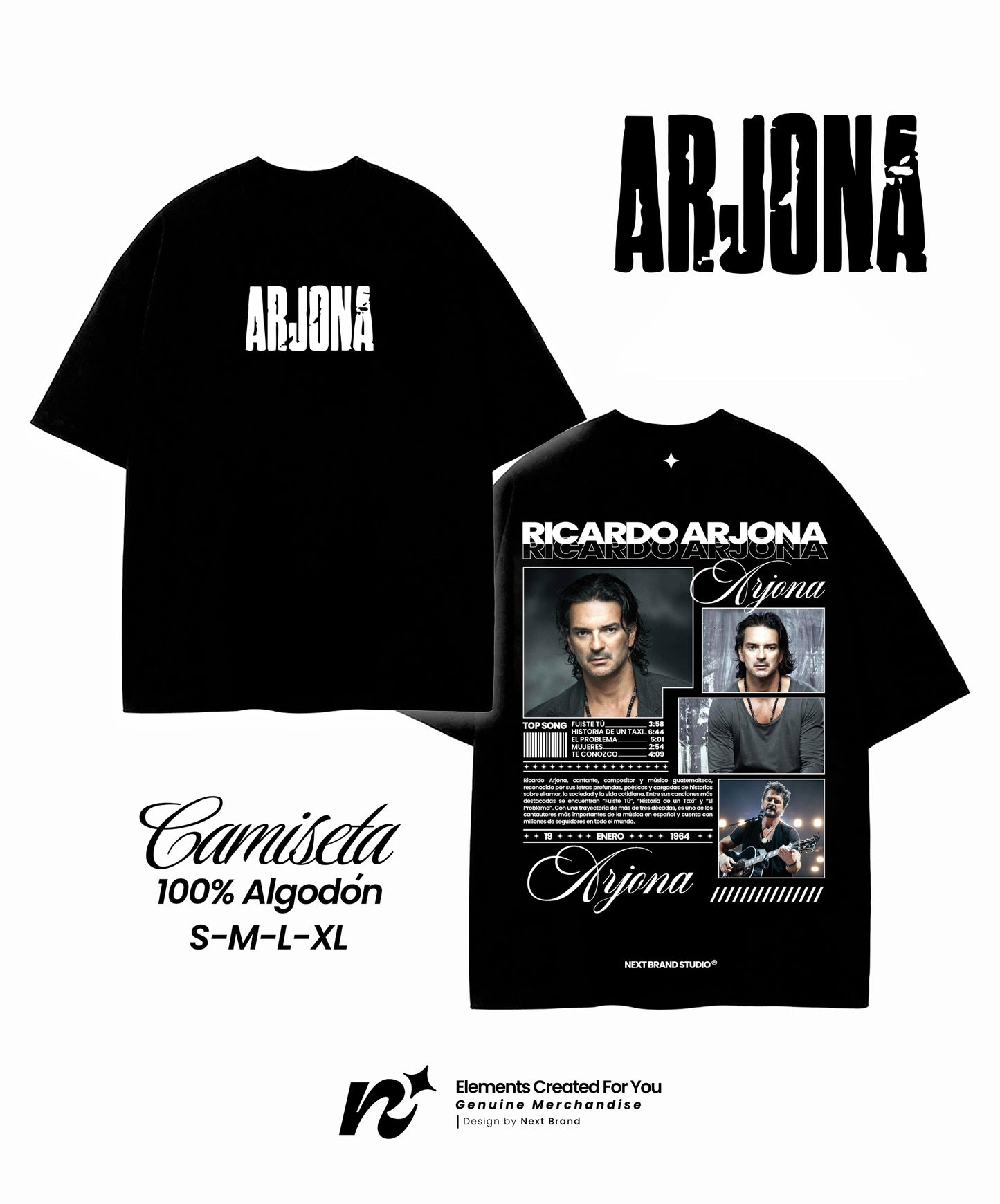 Camiseta Ricardo Arjona - Mosaico Negro