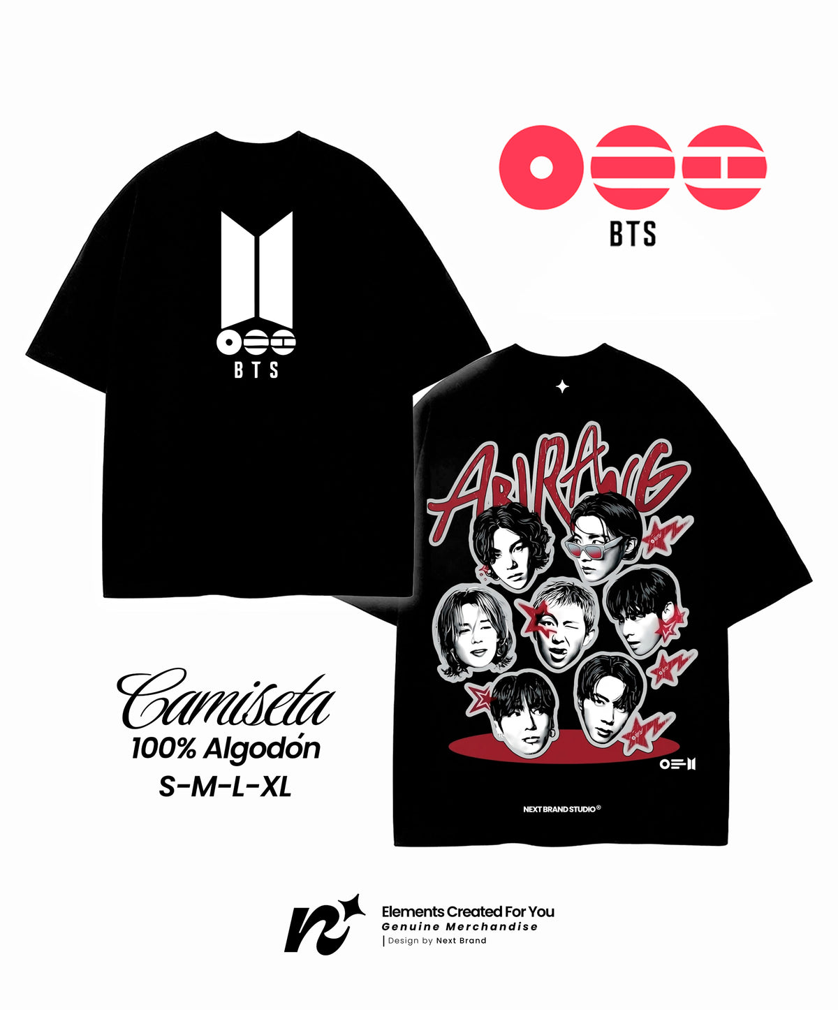 Camiseta BTS ARMY Rostros Negra