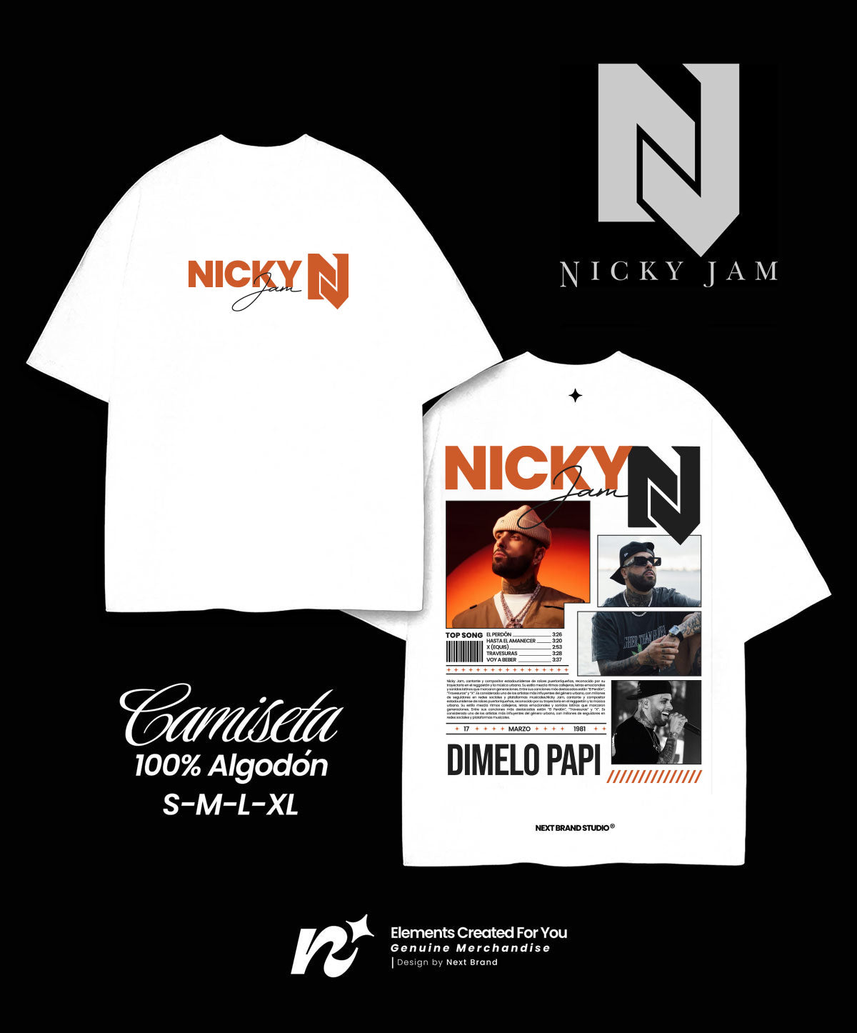 Camiseta Nicky Jam - Mosaico Blanco