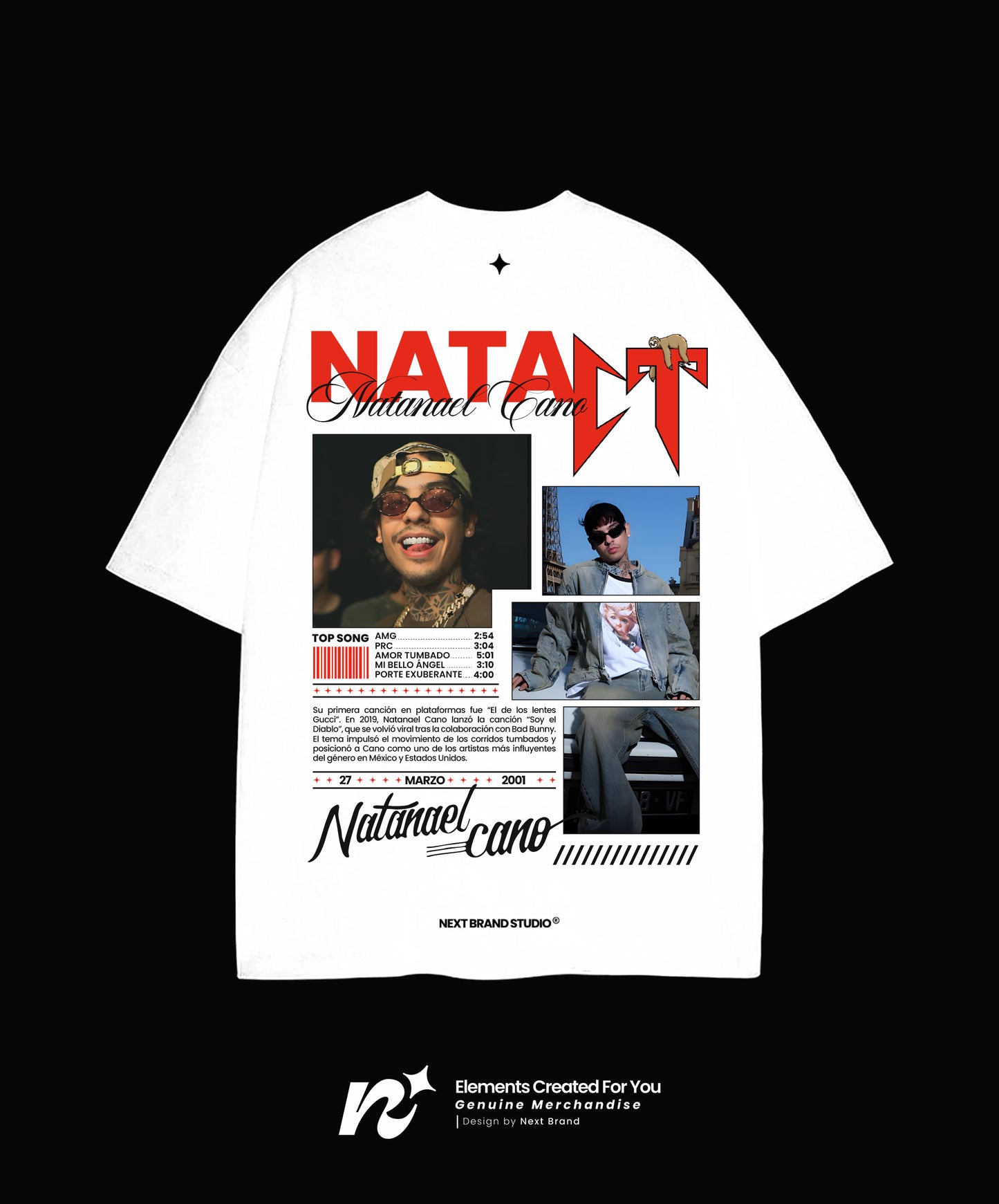 Camiseta Natanael Cano - Mosaico Blanca