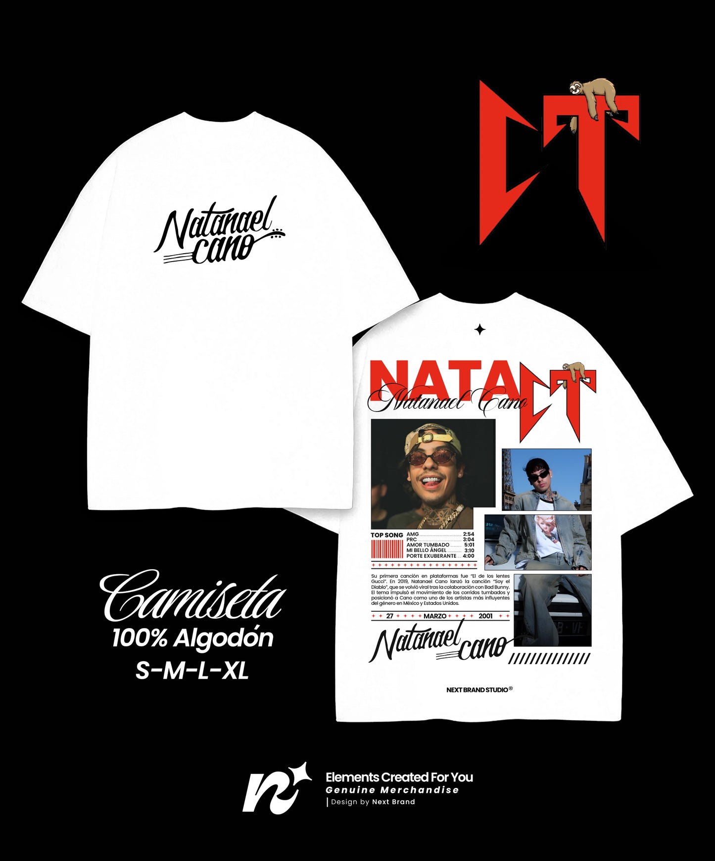 Camiseta Natanael Cano - Mosaico Blanca