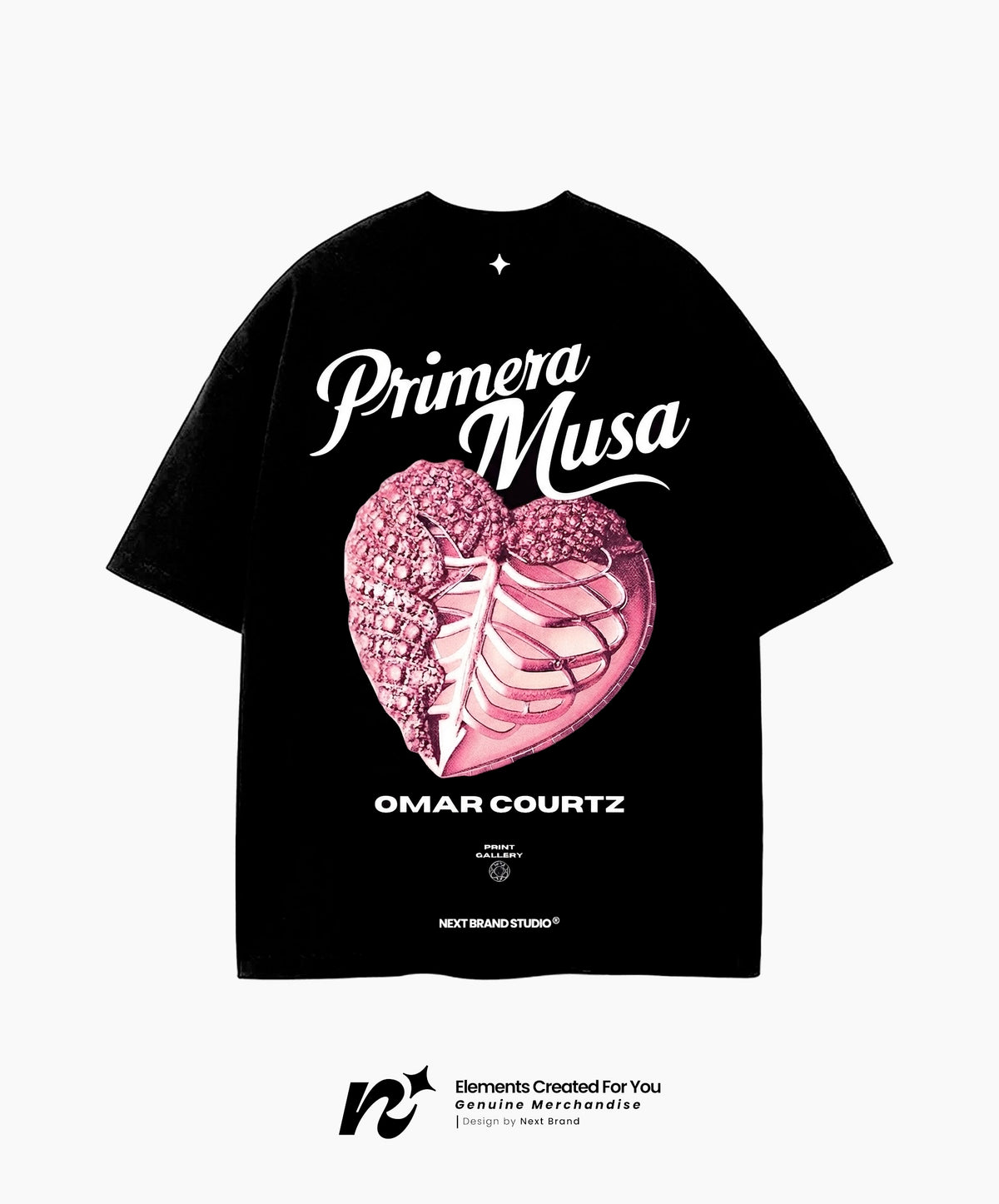 Camiseta Primera Musa corazón rosa Negra