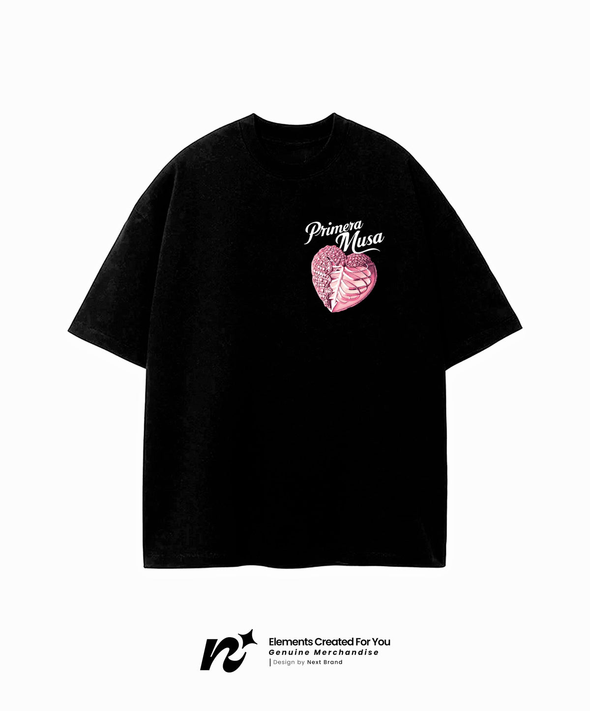 Camiseta Primera Musa corazón rosa Negra