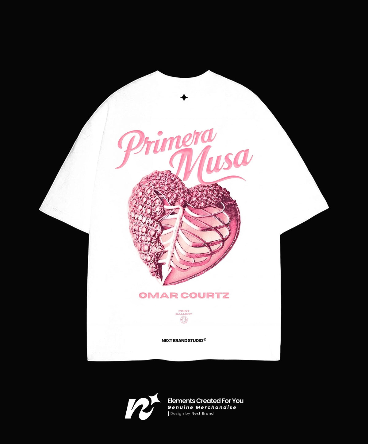 Camiseta Primera Musa corazón rosa Blanca